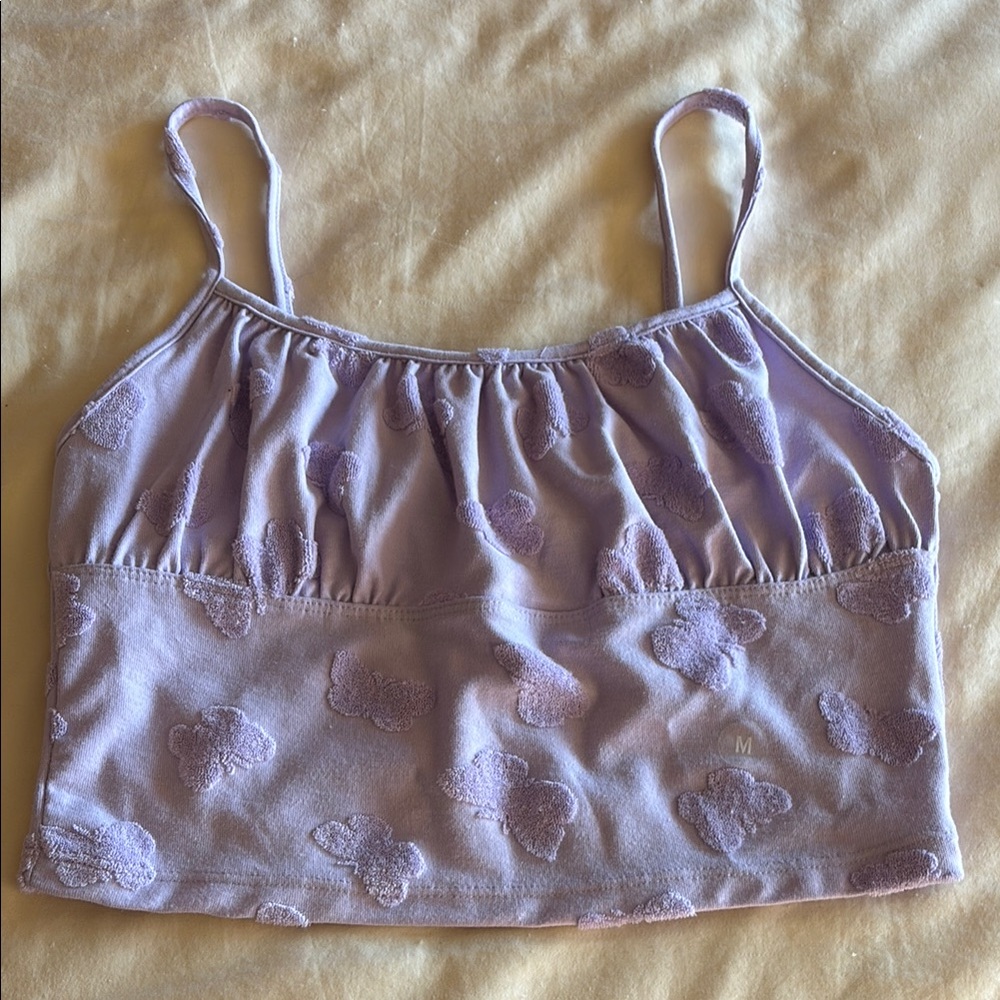 Lavender Butterfly Terry-textured Women's Crop Top